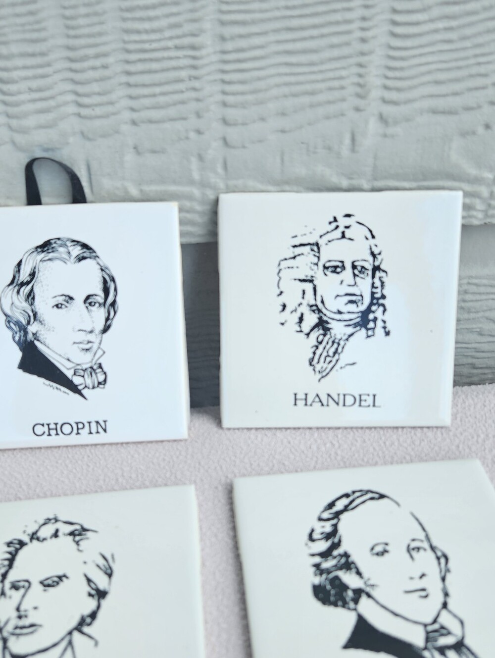 Decorative Musician White 4.25" Tile Set of 14 Handel Clementi Chopin Piano - Picture 3 of 7